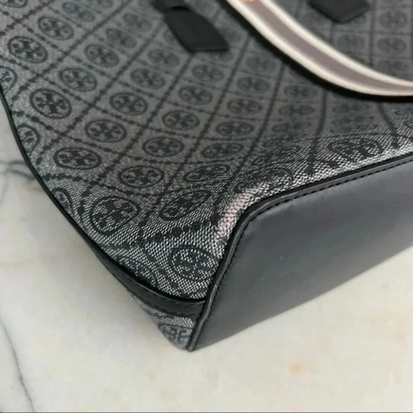 Tory Burch T Monogram Small Coated Canvas Tote In Black/gold - Picture 3 of 7